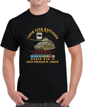 Load image into Gallery viewer, Army - 758th Tank Battalion, "tuskers", With Tank, World War Ii With European Theater Service Ribbons - T Shirt

