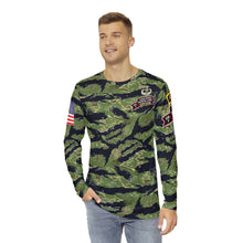 Load image into Gallery viewer, Men&#39;s Long Sleeve Shirt (AOP) - F Company, 425th Long Range Surveillance (RANGER) - Military Tiger Stripe Jungle Camouflage w Jumpmaster Wing
