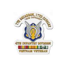 Load image into Gallery viewer, Die-Cut Magnet - Army - 7th Squadron - 17th Cavalry - 4th ID - Vietnam Vet w SVC Ribbon - 3D X 300
