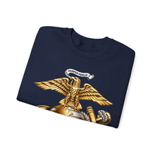 Load image into Gallery viewer, Crewneck Sweatshirt — Gold Eagle Globe &amp; Anchor Graphic (Semper Fidelis)
