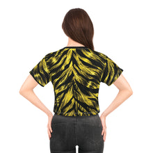 Load image into Gallery viewer, All-Over Print Beach &amp; Festival Crop Tee - Metallic yellow tiger-stripe
