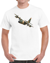 Load image into Gallery viewer, C-130  Aircraft - Camo - Landing - Hard Left Bank T Shirt
