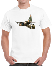Load image into Gallery viewer, C-130  Aircraft - Camo - Paratrooper Ramp Load Single Line T Shirt
