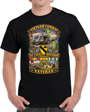 Load image into Gallery viewer, Army - Vietnam Combat Cavalry Veteran w 1st Cav Div SSI  Big Helo - 3D - Enhanced T Shirt
