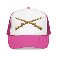 Load image into Gallery viewer, Foam Trucker Hat - Army - Infantry Branch Insignia - no text - Gold - 3D - Enhanced

