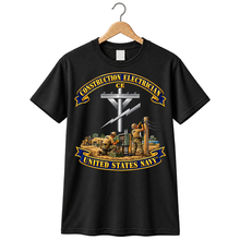 Load image into Gallery viewer, Navy - Rate - Construction Electrician (CE) with Scene - 3D - Enhanced T Shirt
