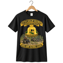 Load image into Gallery viewer, Army - 237th Cavalry Insignia - DUI - Banners - Ohio Army National Guard - w Scene - 3D - Enhanced T Shirt

