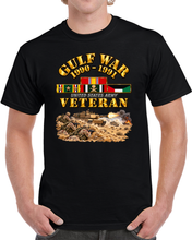 Load image into Gallery viewer, Gulf War Ribbon Bar - Veteran - with  Desert Storm Battle Scene - 3D - Transparent T Shirt
