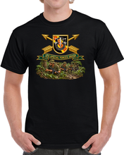Load image into Gallery viewer, 5th Special Forces Group - Vietnam - Flash w Br - Ribbon with jungle Patrol Scene - 3D - Transparent T Shirt

