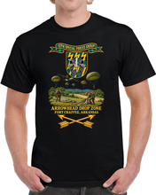 Load image into Gallery viewer, 12th Special Forces Group - Flash w Ribbon - Br - Arrowhead DZ, Fr Chaffee  - 3D - Enhanced T Shirt
