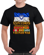 Load image into Gallery viewer, Army - XXIV Corps Flag - Waving - Ribbons - Meritorious Awards - Vietnam War - 3D - Transparent T Shirt
