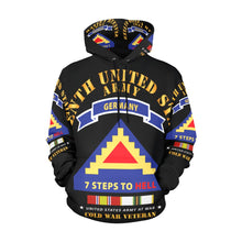 Load image into Gallery viewer, Men&#39;s All Over Print Hoodie (USA Size) (Model H13) - Army - 7th Unites States Army - 7 Steps to Hell w Germany Tab - SS w COLD WAR SVC
