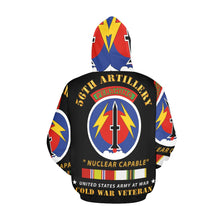 Load image into Gallery viewer, Men&#39;s All Over Print Hoodie (USA Size) (Model H13) - 56th Artillery - Pershing - Nuclear Capable w COLD Svc Medals
