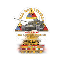 Load image into Gallery viewer, Kiss-Cut Stickers - Army - Cold War Vet -  3rd Armored Division  - Gelnhausen, Germany - M60A3 Tank  - Spearhead w Fire - 1982-1984 w DUI - COLD X 300
