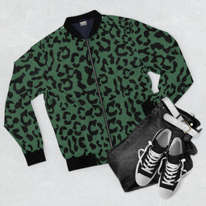 Men's AOP Bomber Jacket - Leopard Camouflage - Green-Black