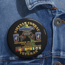 Load image into Gallery viewer, Custom Pin Buttons - Army - Vietnam Combat Vet - N Co 75th Infantry (Ranger) - 173rd Airborne Bde SSI - 3D - Enhanced
