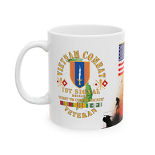 Load image into Gallery viewer, White Mug 15oz - Vietnam Veteran - 1st Signal Brigade - Combat Communicator &quot;First to Communicate&quot; with Vietnam Service Ribbons - Spec
