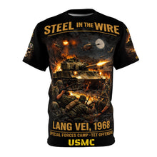 Load image into Gallery viewer, Lang Vei 1968 Special Forces Camp All‑Over Print Tee — "Steel in the Wire" - USMC

