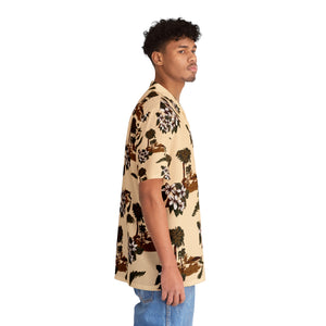 Men's Hawaiian Shirt (AOP) - Tan - Flowers and Palms