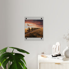 Load image into Gallery viewer, Acrylic Wall Art Panel - E Company 25th Infantry Buffalo Soldiers Bicycle Corps with Guidon on the Prairie at Sunset
