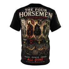 Load image into Gallery viewer, The Four Horsemen of the Apocalypse from the Book of Revelation Tribute Tee — Revelation Chapter 6
