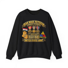 Load image into Gallery viewer, Crewneck Sweatshirt - Army - Iraq War Veteran - Ribbon Bar - Map - SSI - 1st Armored Division - 3D - Enhanced
