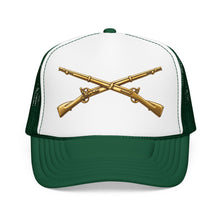 Load image into Gallery viewer, Foam Trucker Hat - Army - Infantry Branch Insignia - no text - Gold - 3D - Enhanced
