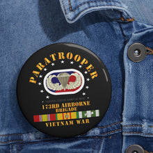 Load image into Gallery viewer, Custom Pin Buttons - SOF - 173rd Airborne Bde Oval w Paratrooper w VN SVC
