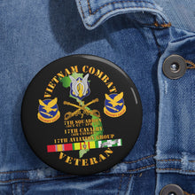 Load image into Gallery viewer, Custom Pin Buttons - Vietnam Combat Cavalry Vet w 7th Squadron - 17th Air Cav - 17th Aviation Group DUI w SVC
