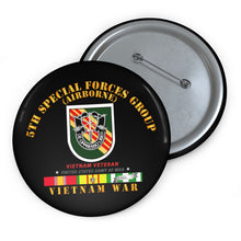 Load image into Gallery viewer, Custom Pin Buttons - 5th Special Forces Group w Flash VN SVC

