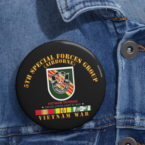 Custom Pin Buttons - 5th Special Forces Group w Flash VN SVC