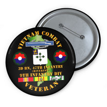 Load image into Gallery viewer, Custom Pin Buttons - Vietnam Combat Infantry Veteran w 3rd Bn 47th Inf (Riverine) - 9th ID SSI
