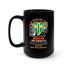 Load image into Gallery viewer, Black Mug 15oz - Army - 18th MP Bde - Iraq Vet w Baghdad OIF 2003-4 Iraq SVC Ribbons
