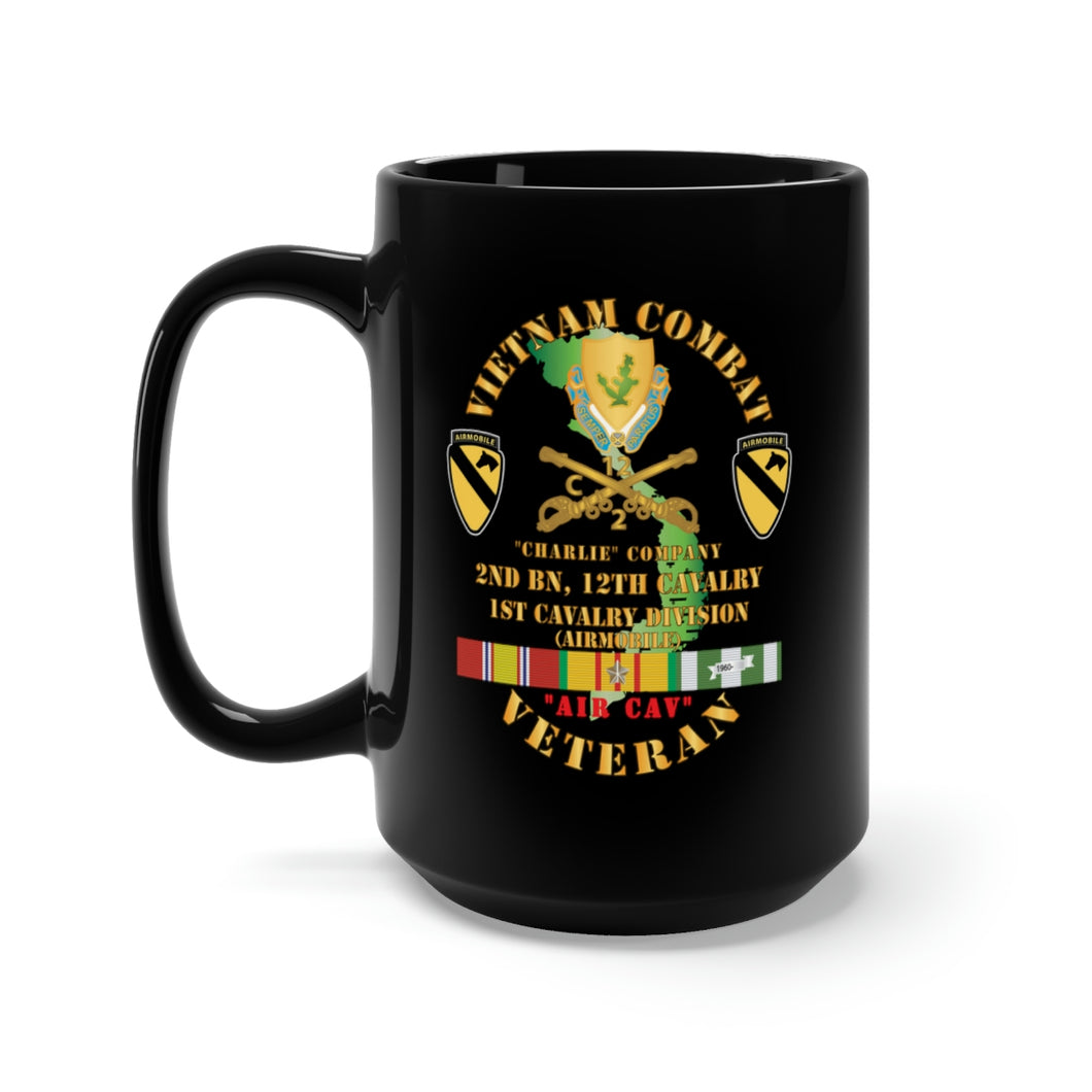 Black Mug 15oz - Army - Vietnam Combat Cavalry Veteran w C Company 2nd Bn 12th Cav DUI - 1st Cav Div X 3000