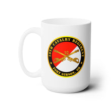 Load image into Gallery viewer, White Ceramic Mug 15oz - Army - 10th Cavalry Regiment - Fort Gibson, OK w Cav Branch
