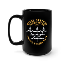 Load image into Gallery viewer, Black Mug 15oz - Navy - Rate - Ocean Systems Technician X 300
