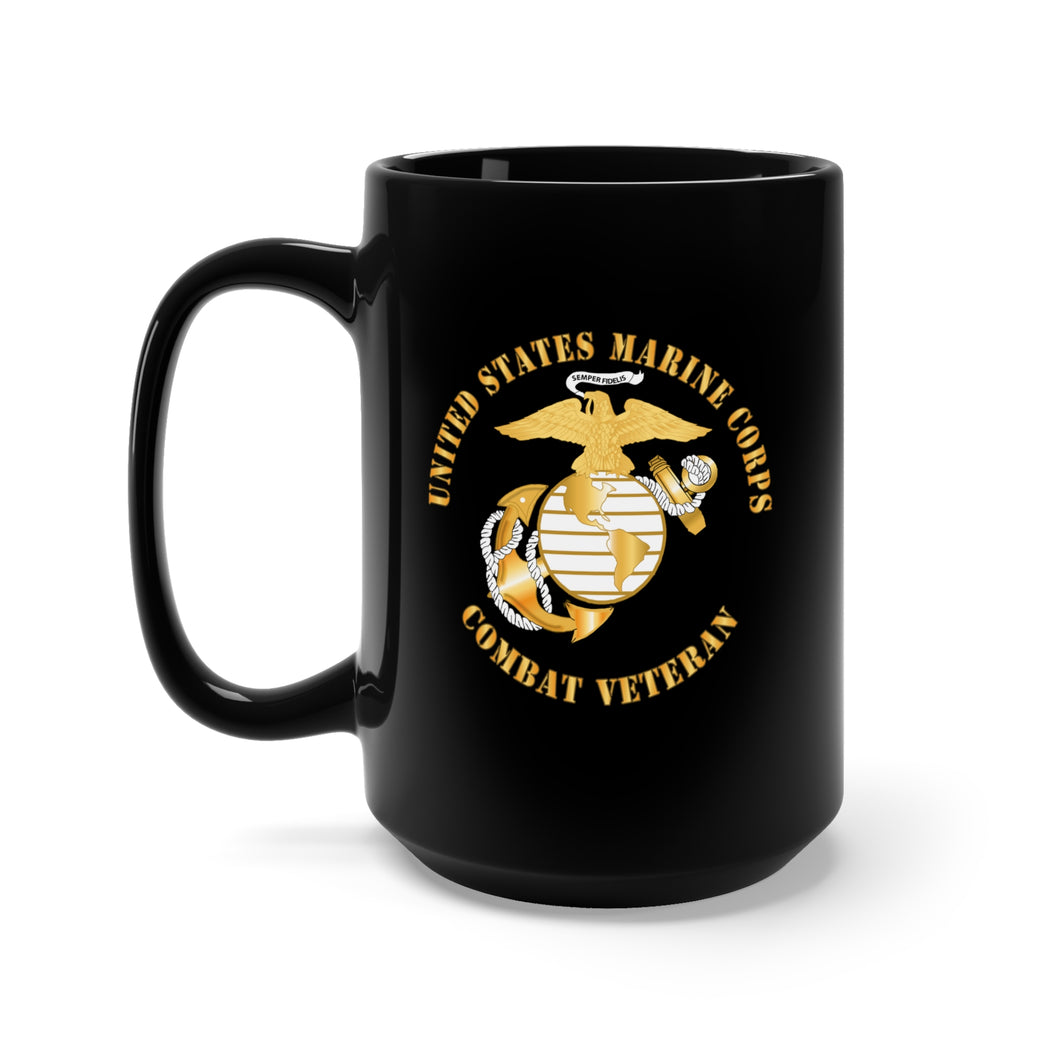 Black Mug 15oz - USMC - Combat Veteran X 300