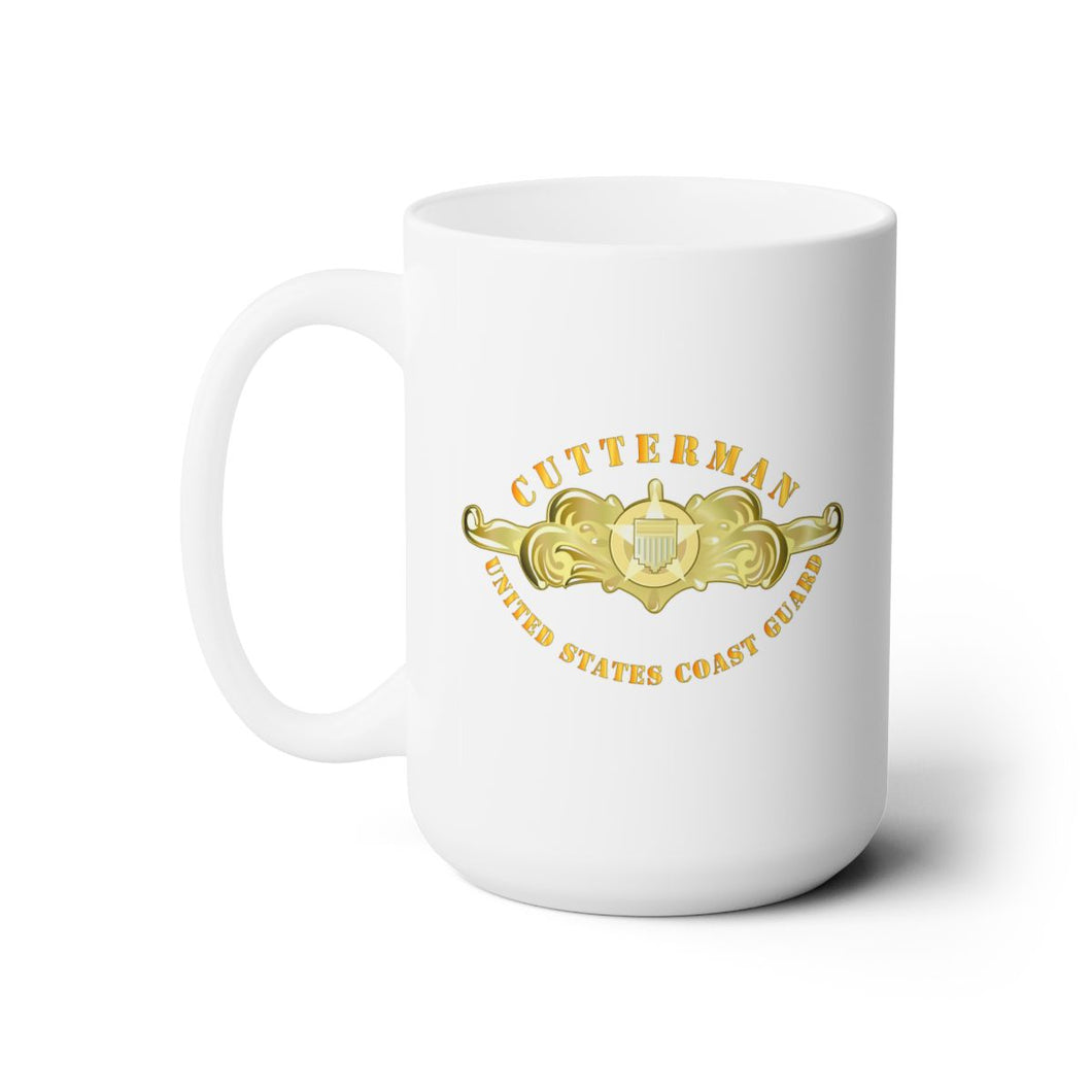 White Ceramic Mug 15oz - USCG - Cutterman Badge - Officer - Gold