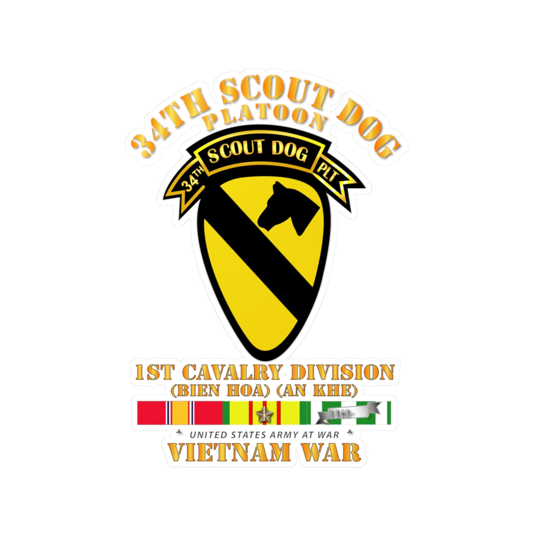 Kiss-Cut Vinyl Decals - Army - 34th Scout Dog Platoon 1st Cav w Tab - VN SVC