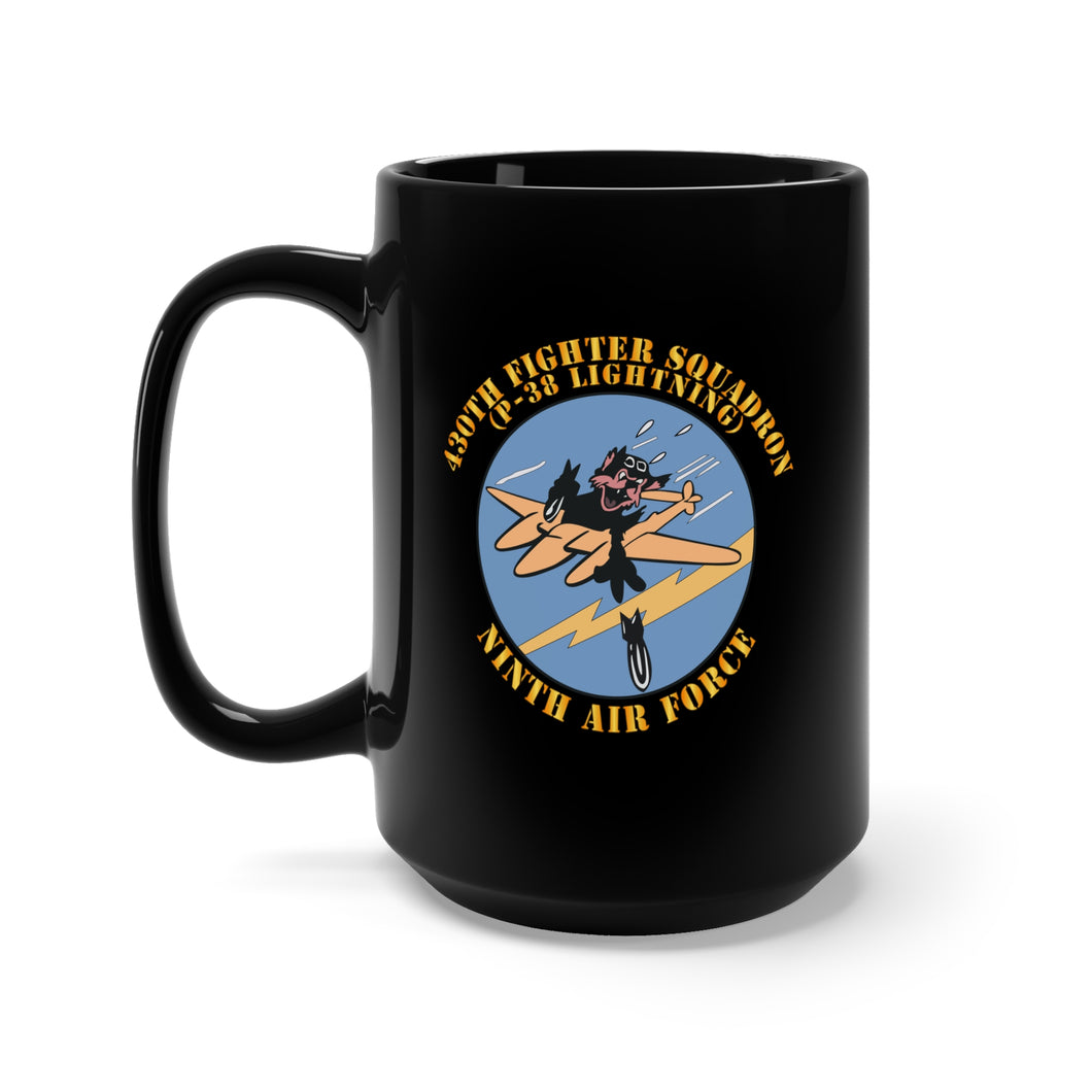 Black Mug 15oz - 430th Fighter Squadron - P38 Lightning - 9th AF