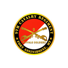 Load image into Gallery viewer, Kiss-Cut Vinyl Decals - Army - 9th Cavalry Regiment - Fort Assiniboine,  MT - Buffalo Soldiers w Cav Branch
