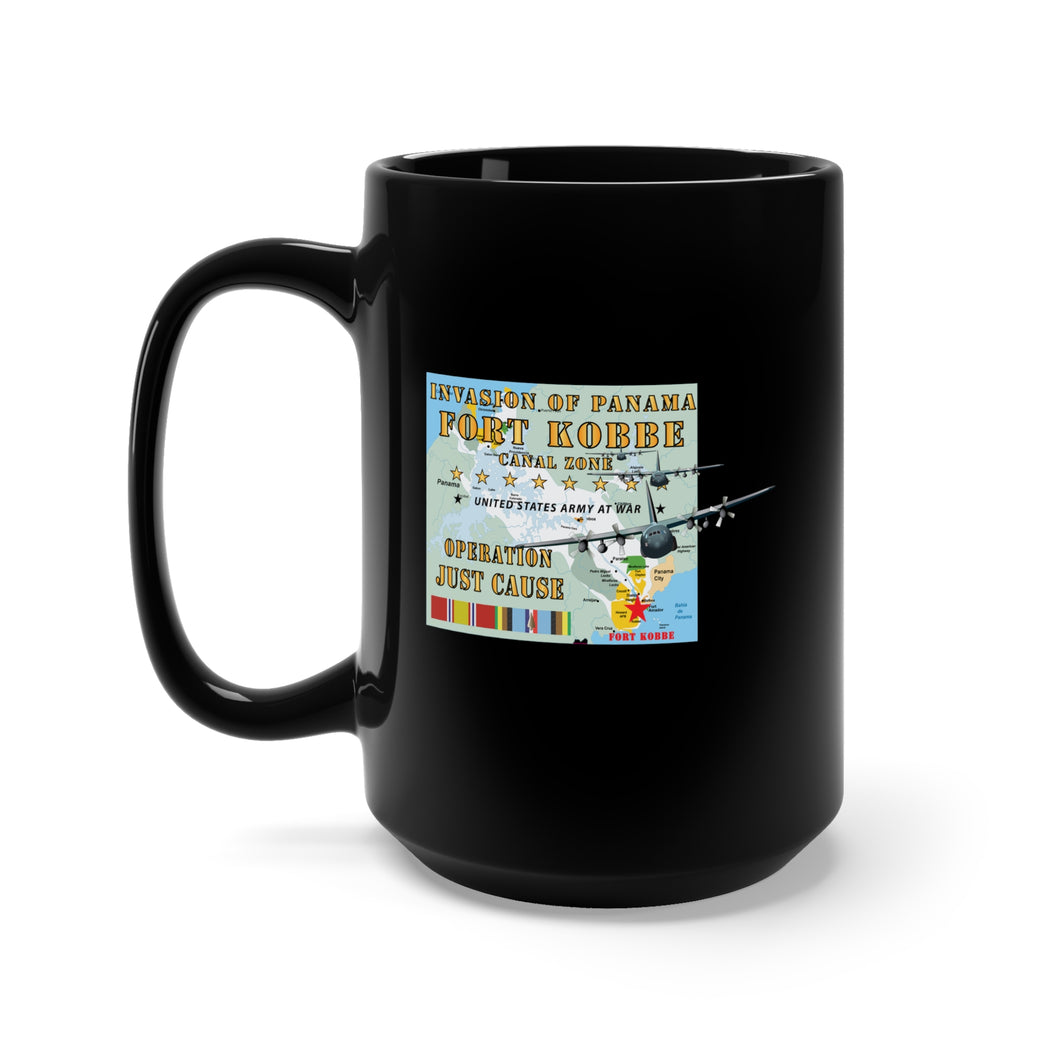 Black Mug 15oz - Invasion of Panama - Just Cause - Fort Kobbe - CZ w Svc Ribbons w Map w C-130s X 300