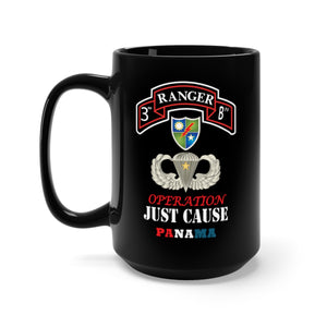 Black Mug 15oz - Army - 3rd Rgr Bn  with DUI - Basic Airborne w Combat Jump Star w Opn Just Cause Txt X 300