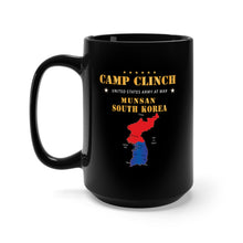 Load image into Gallery viewer, Black Mug 15oz - Camp Clinch - Munsan - South Korea w Map - Vert X 300
