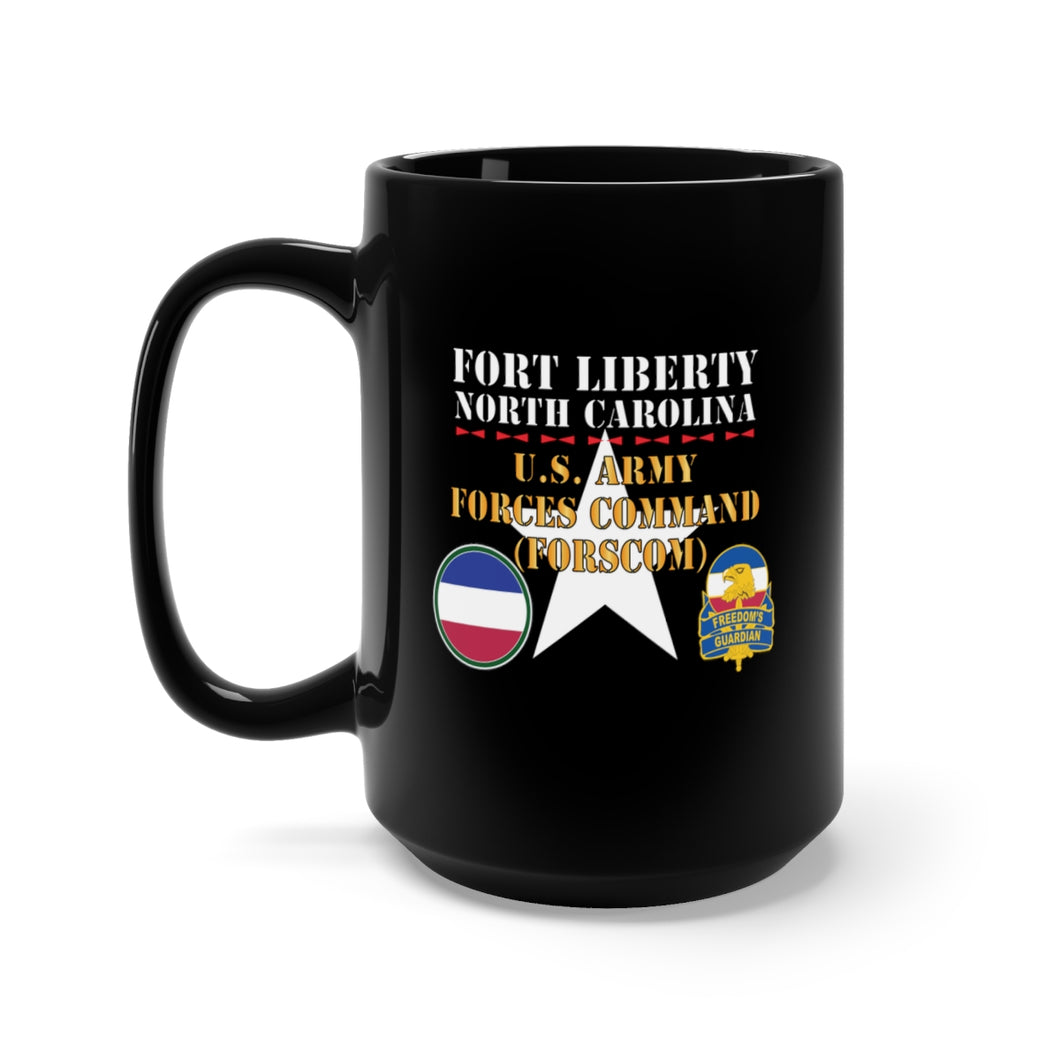 Black Mug 15oz - Army - Fort Liberty North Carolina - US Army Forces Command (Forscom) SSI - DUI X 300