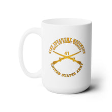 Load image into Gallery viewer, White Ceramic Mug 15oz - Army - 41st Infantry - Hell on 8 Wheels w Infantry Br
