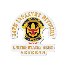 Load image into Gallery viewer, Die-Cut Magnets - Army - DUI - 34th Infantry Division - Red Bull - US Army Veteran X 300

