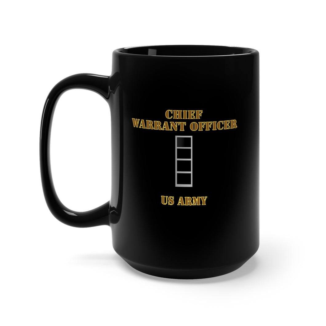 Black Mug 15oz - Emblem - Warrant Officer 4 - CW4 - US Army