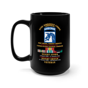 Black Mug 15oz - Combat Veteran - XVIII Airborne Corps (Airborne) - Gulf War - Desert StormDesert Shield