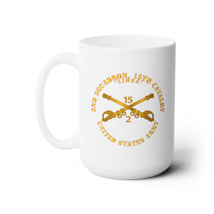 White Ceramic Mug 15oz - Army -  2nd Squadron, 15th Cavalry - Lions w Br